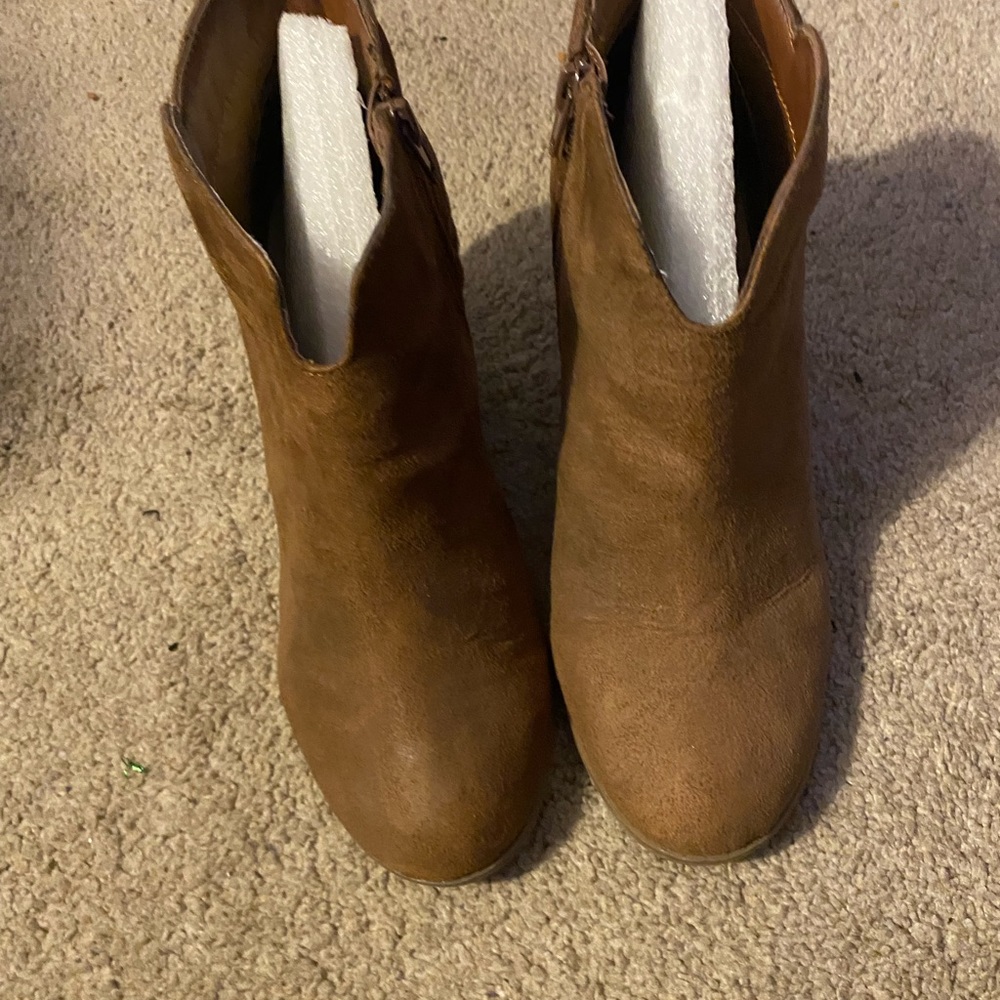 Brown wedge boots